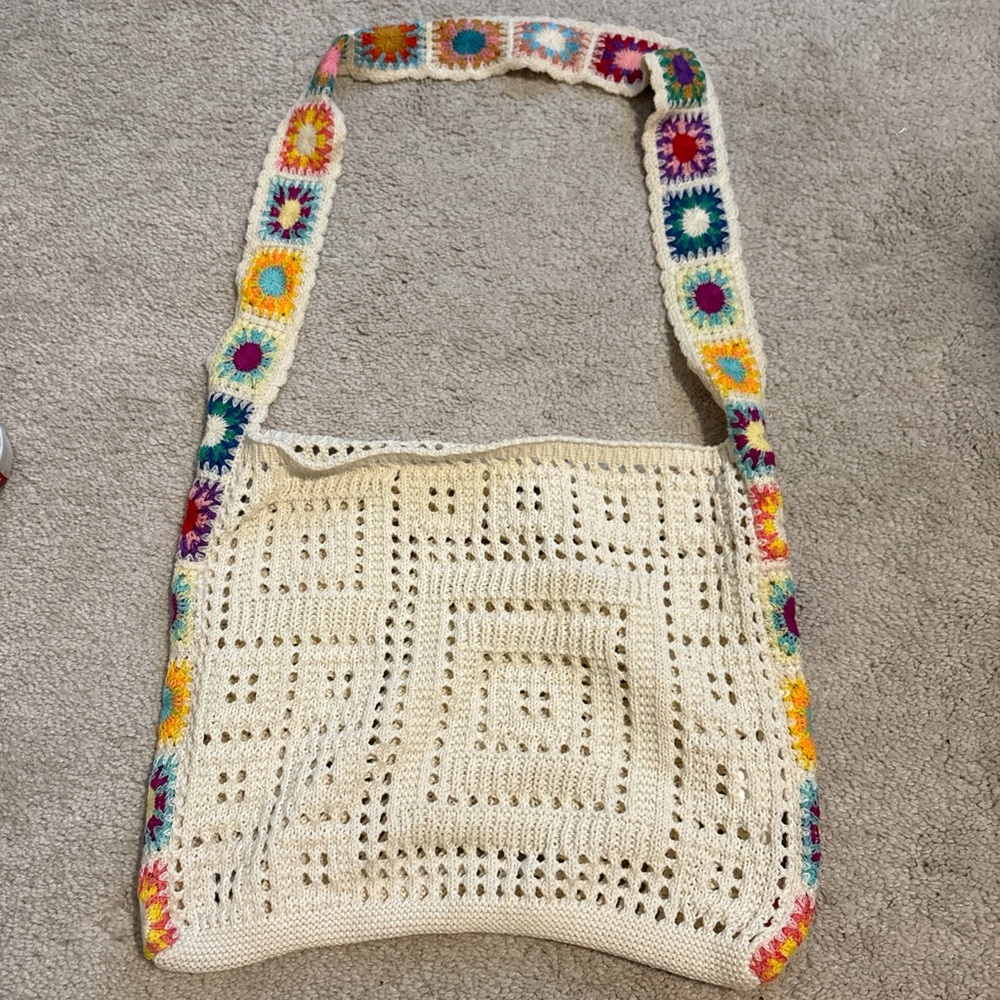 SHEIN Cream Crochet Shoulder Bag with Colorful Accents
